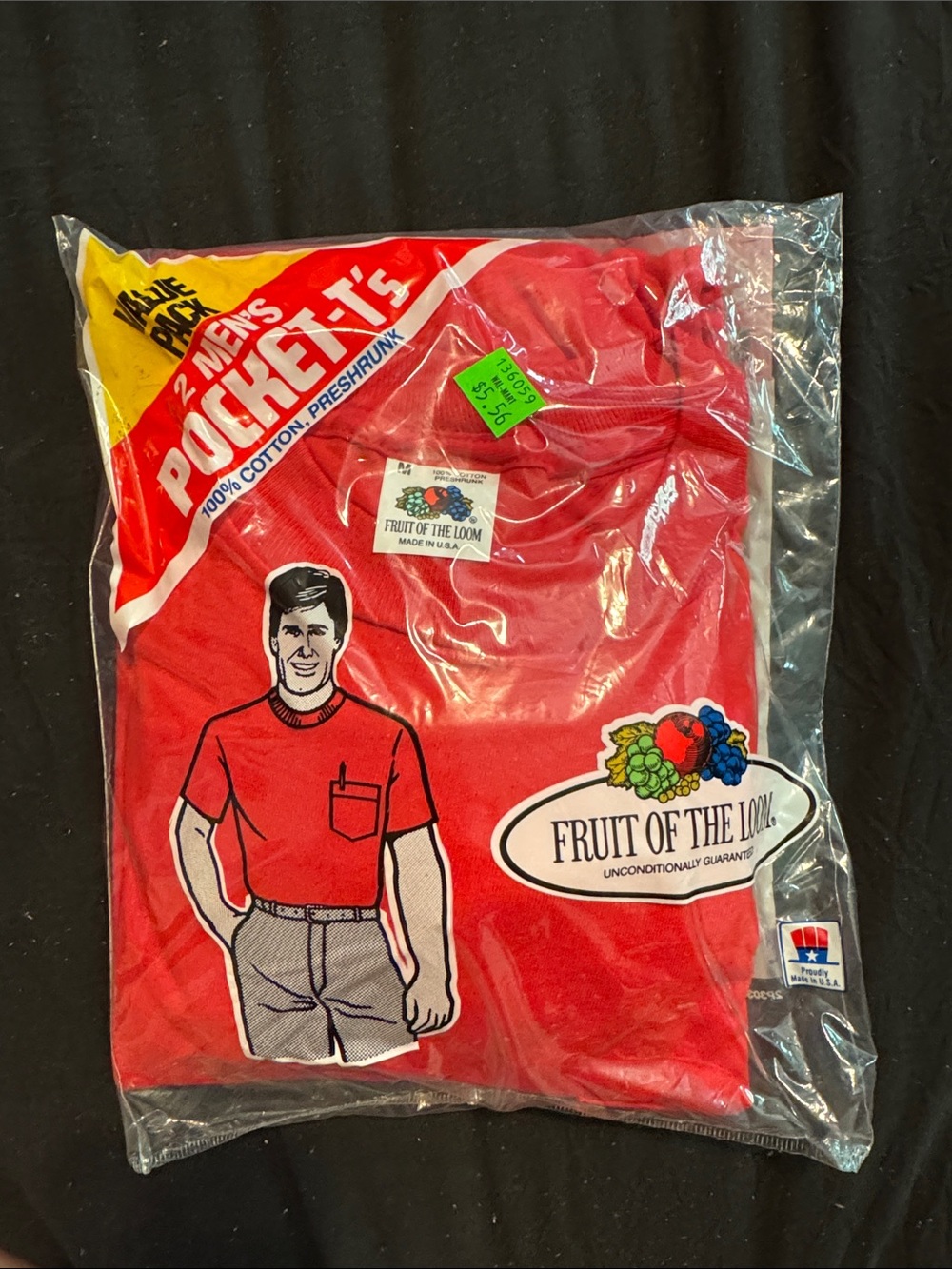 Vintage 1988 Fruit of the Loom 2 Men’s Red Pocket large T-Shirt Value Pack